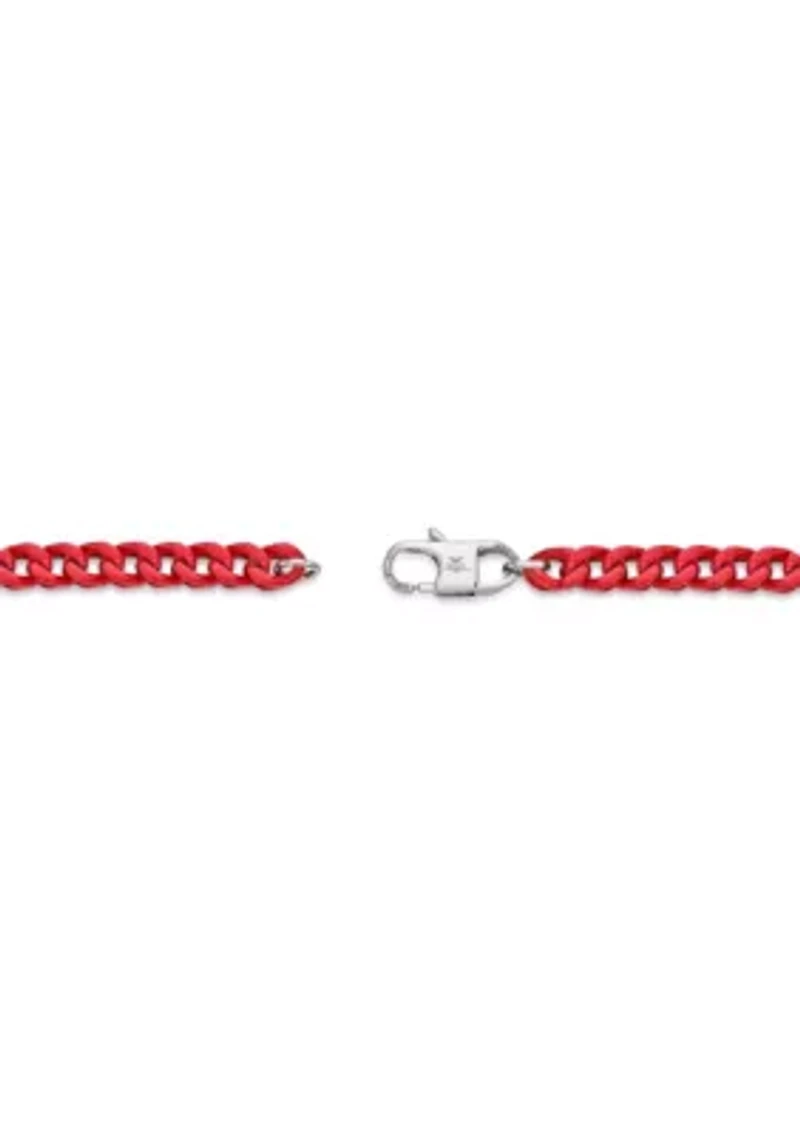 Stainless Steel 5MM Foxtail Chain Necklace with Red Acrylic Coating, 22" Length