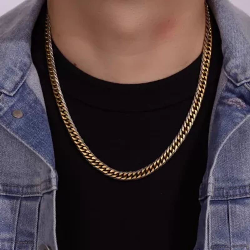 Stainless Steel 8MM Gourmeta Chain with Goldtone Ion Plating