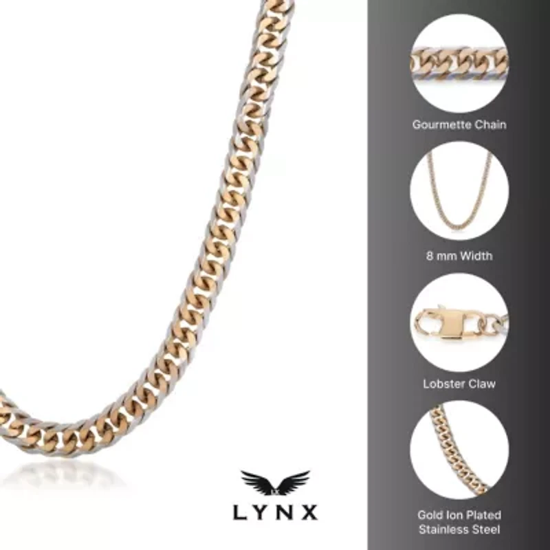 Stainless Steel 8MM Gourmeta Chain with Goldtone Ion Plating