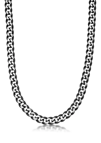 Stainless Steel 11MM Curb Chian Necklace with Black Ion Plating and Double Extension Clasp, 24" Length