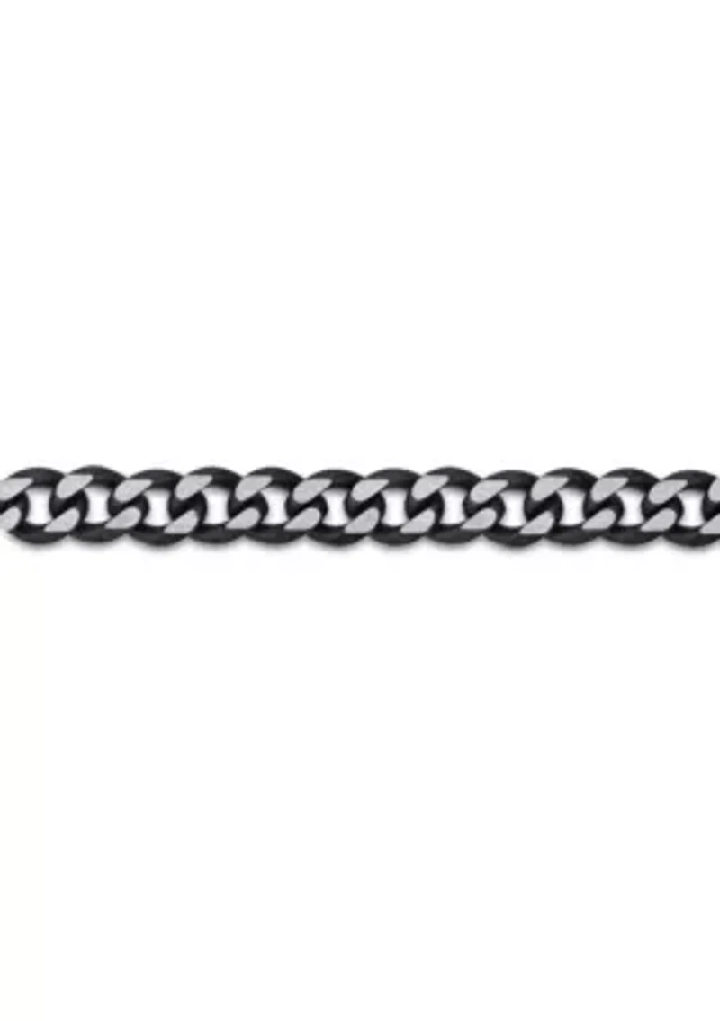 Stainless Steel 11MM Curb Chian Necklace with Black Ion Plating and Double Extension Clasp, 24" Length