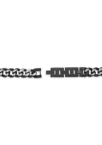 Stainless Steel 11MM Curb Chian Necklace with Black Ion Plating and Double Extension Clasp, 24" Length