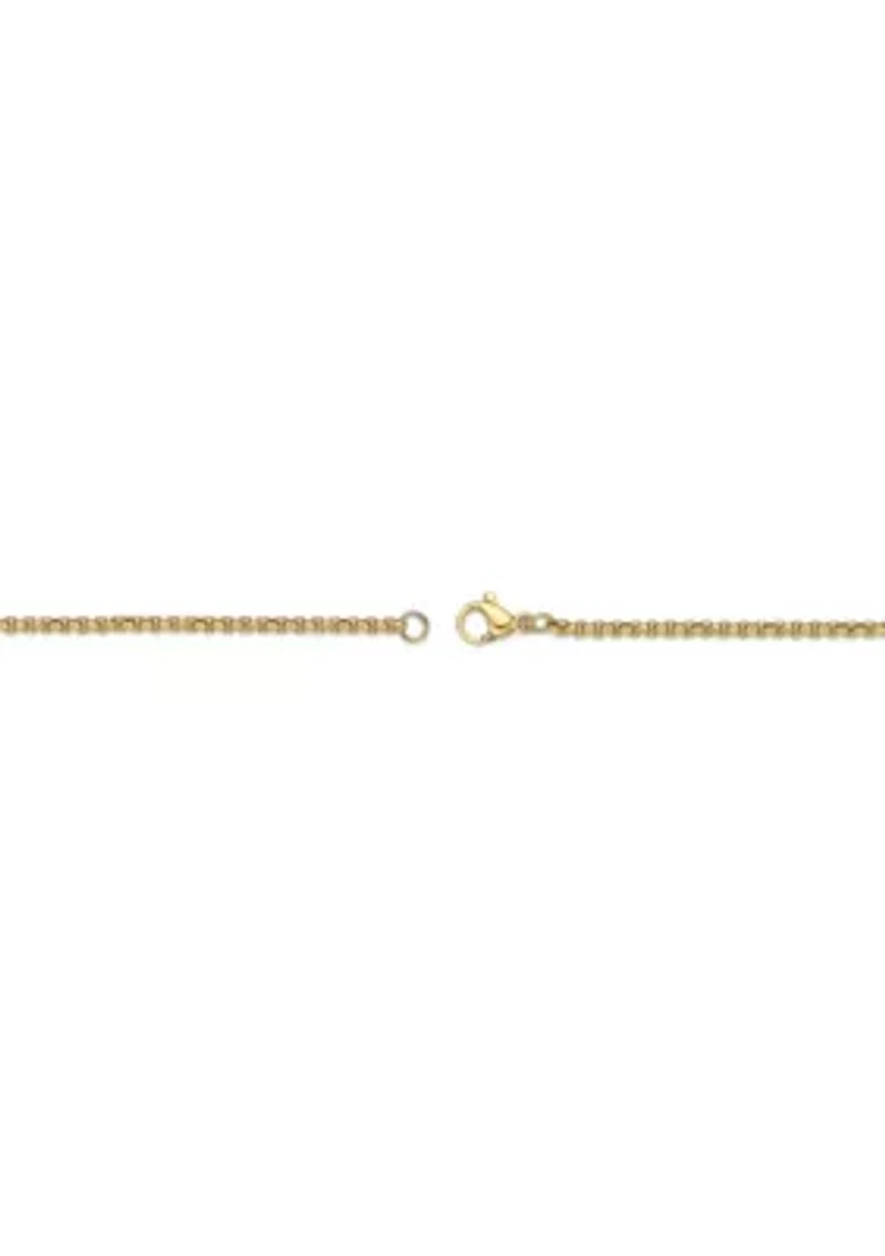 Stainless Steel 2MM Round Box Chain Necklace with Goldtone Ion Plating, 22" Length