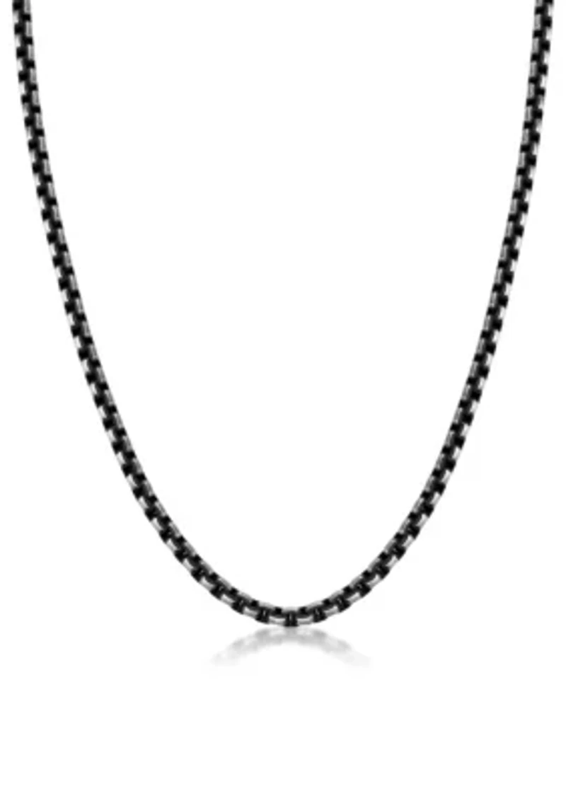 Stainless Steel 5MM Round Box Chain Necklace with Black Ion Plating, 20" Length