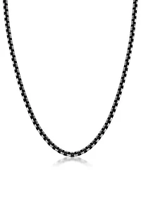 Stainless Steel 5MM Round Box Chain Necklace with Black Ion Plating, 20" Length