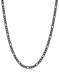 Stainless Steel 4MM Figaro Chain Necklace with Black Ion Plating, 22" Length