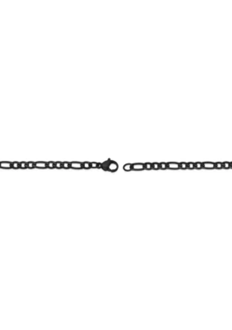 Stainless Steel 4MM Figaro Chain Necklace with Black Ion Plating, 22" Length