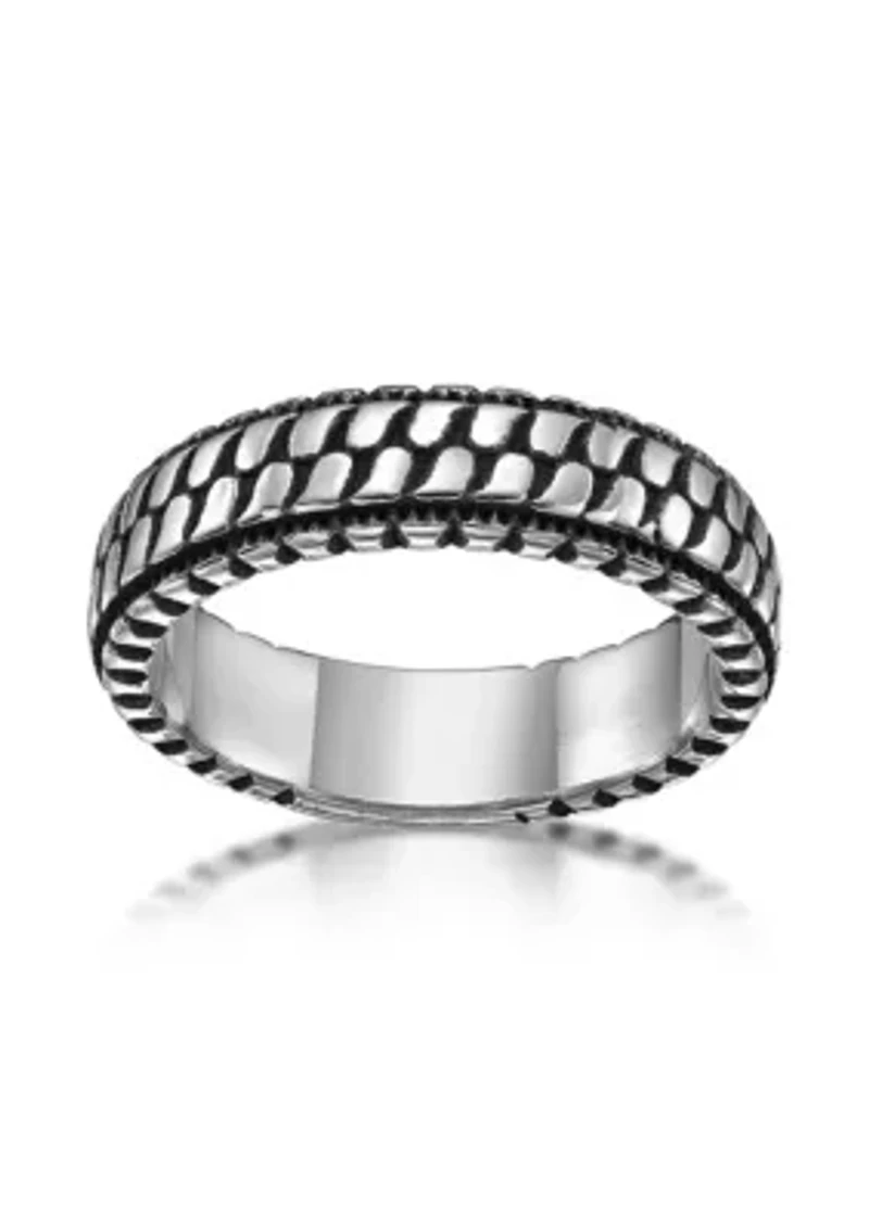 Antiqued Finish Stainless Steel Tire Ring - 6.5MM