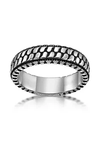 Antiqued Finish Stainless Steel Tire Ring - 6.5MM