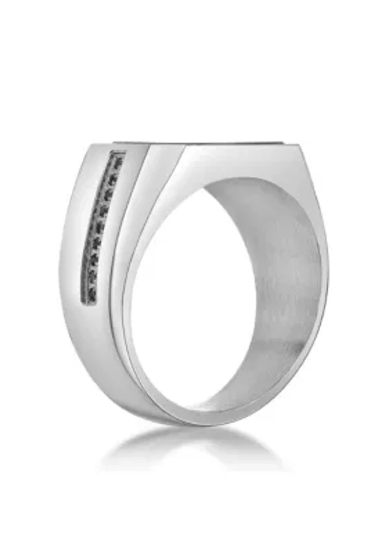 Stainless Steel and Sodalite Ring with Black Cz - 13.5MM