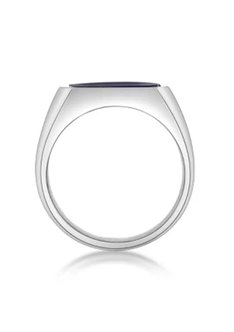 Stainless Steel and Sodalite Ring with Black Cz - 13.5MM