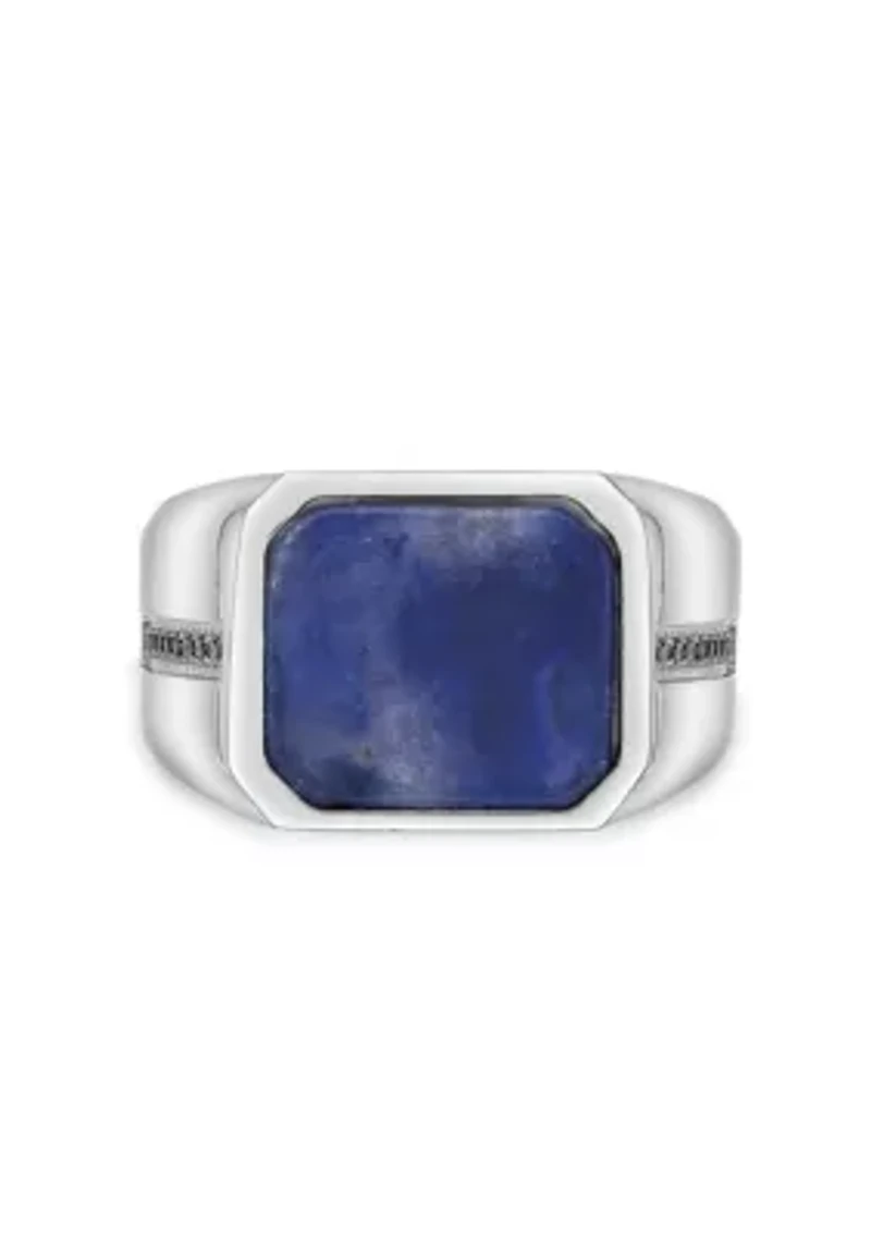Stainless Steel and Sodalite Ring with Black Cz - 13.5MM