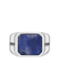 Stainless Steel and Sodalite Ring with Black Cz - 13.5MM