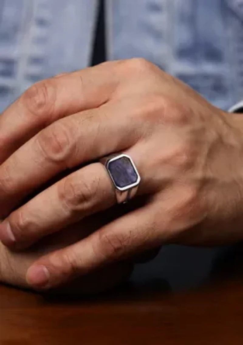 Stainless Steel and Sodalite Ring with Black Cz - 13.5MM