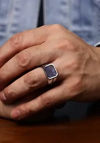 Stainless Steel and Sodalite Ring with Black Cz - 13.5MM