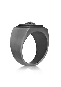 Stainless Steel Ring with Black Agate and Mattte Gray Ion Plating - 14.5MM