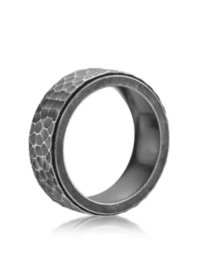 Hammered Stainless Steel Ring with Antiqued Finish - 8MM