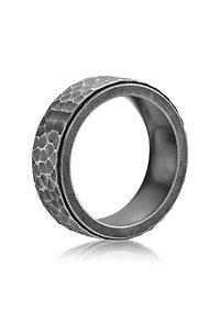 Hammered Stainless Steel Ring with Antiqued Finish - 8MM