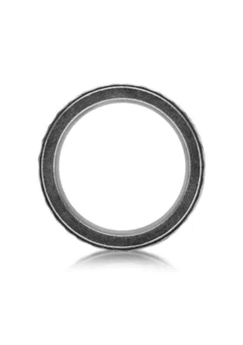 Hammered Stainless Steel Ring with Antiqued Finish - 8MM