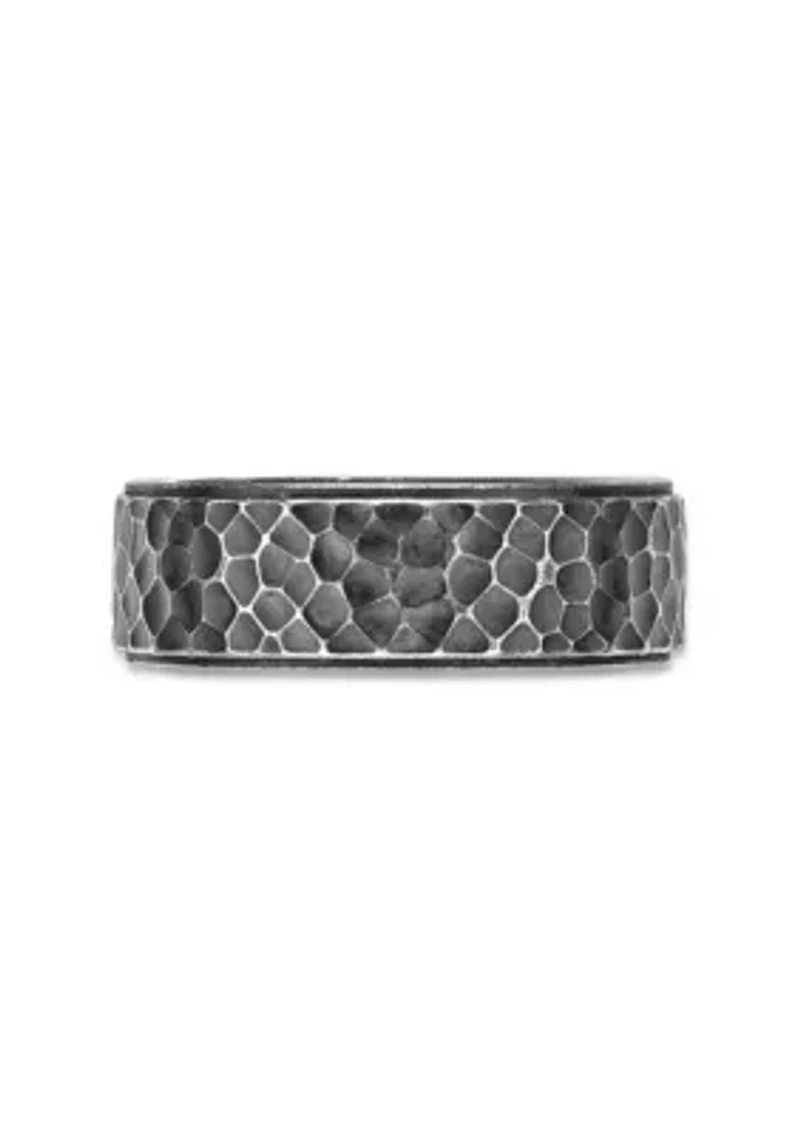 Hammered Stainless Steel Ring with Antiqued Finish - 8MM