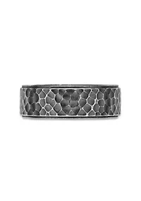 Hammered Stainless Steel Ring with Antiqued Finish - 8MM