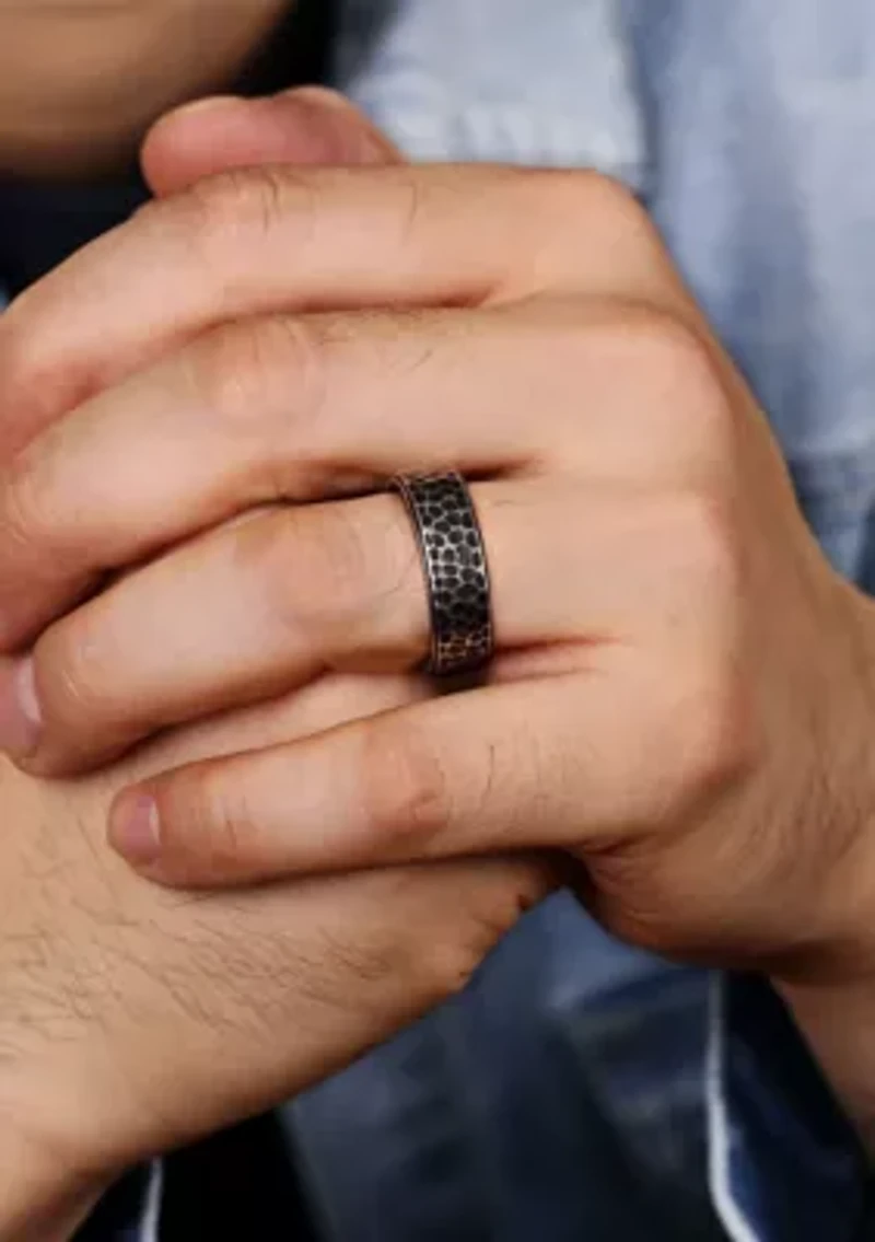 Hammered Stainless Steel Ring with Antiqued Finish - 8MM