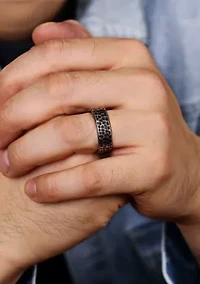 Hammered Stainless Steel Ring with Antiqued Finish - 8MM