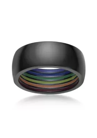 Stainless Steel Ring with Black Ion Plating and Rainbow Inlay - 8MM