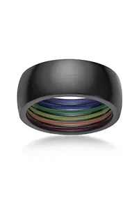 Stainless Steel Ring with Black Ion Plating and Rainbow Inlay - 8MM