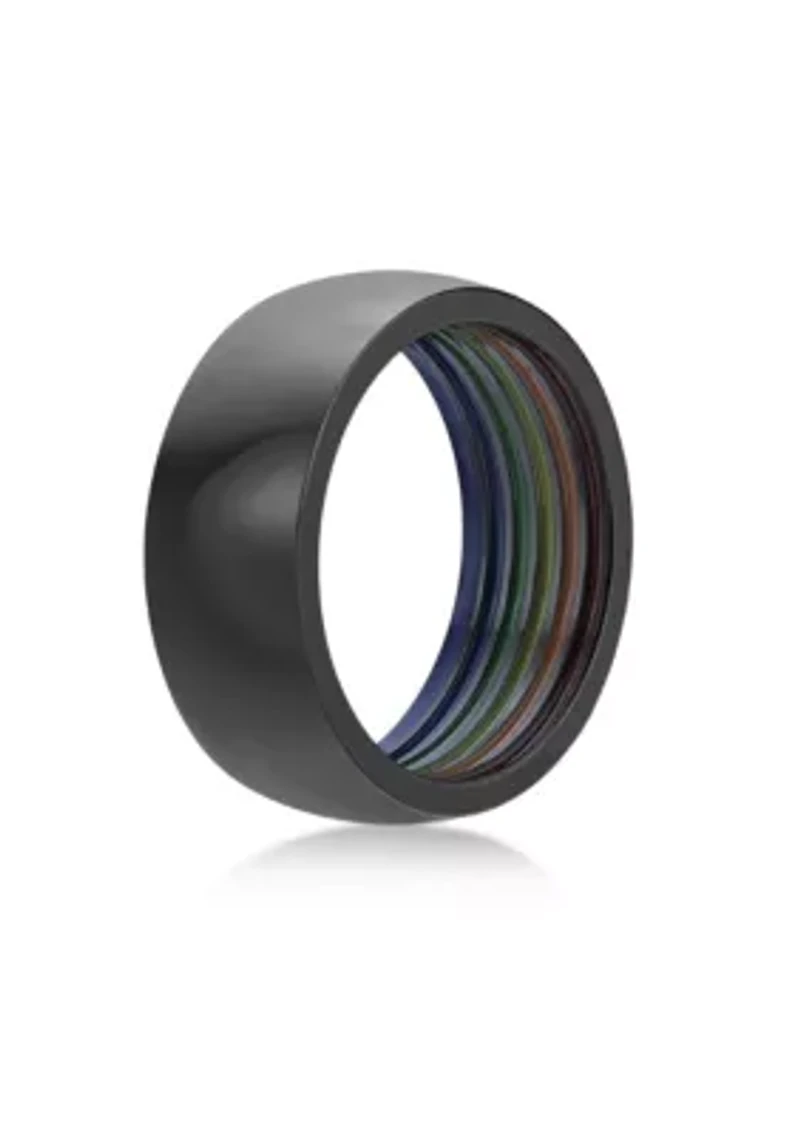Stainless Steel Ring with Black Ion Plating and Rainbow Inlay - 8MM