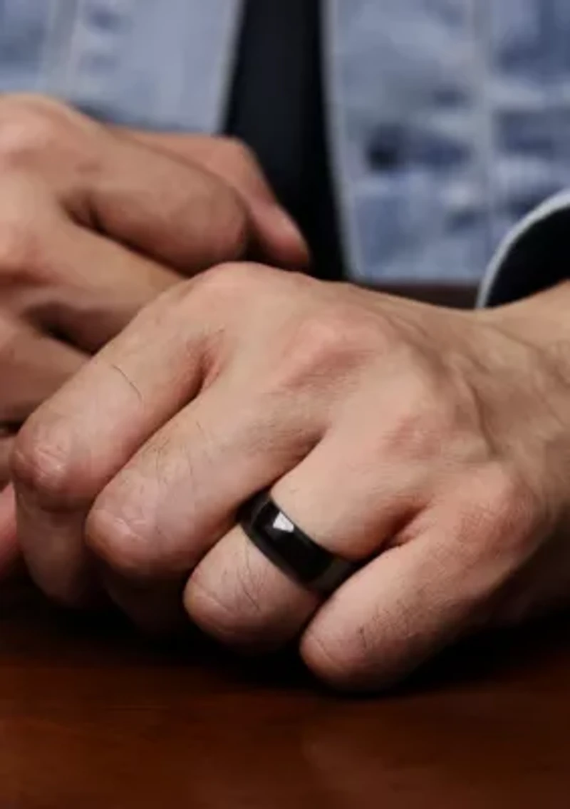 Stainless Steel Ring with Black Ion Plating and Rainbow Inlay - 8MM