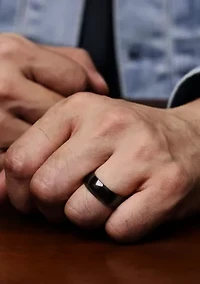 Stainless Steel Ring with Black Ion Plating and Rainbow Inlay - 8MM