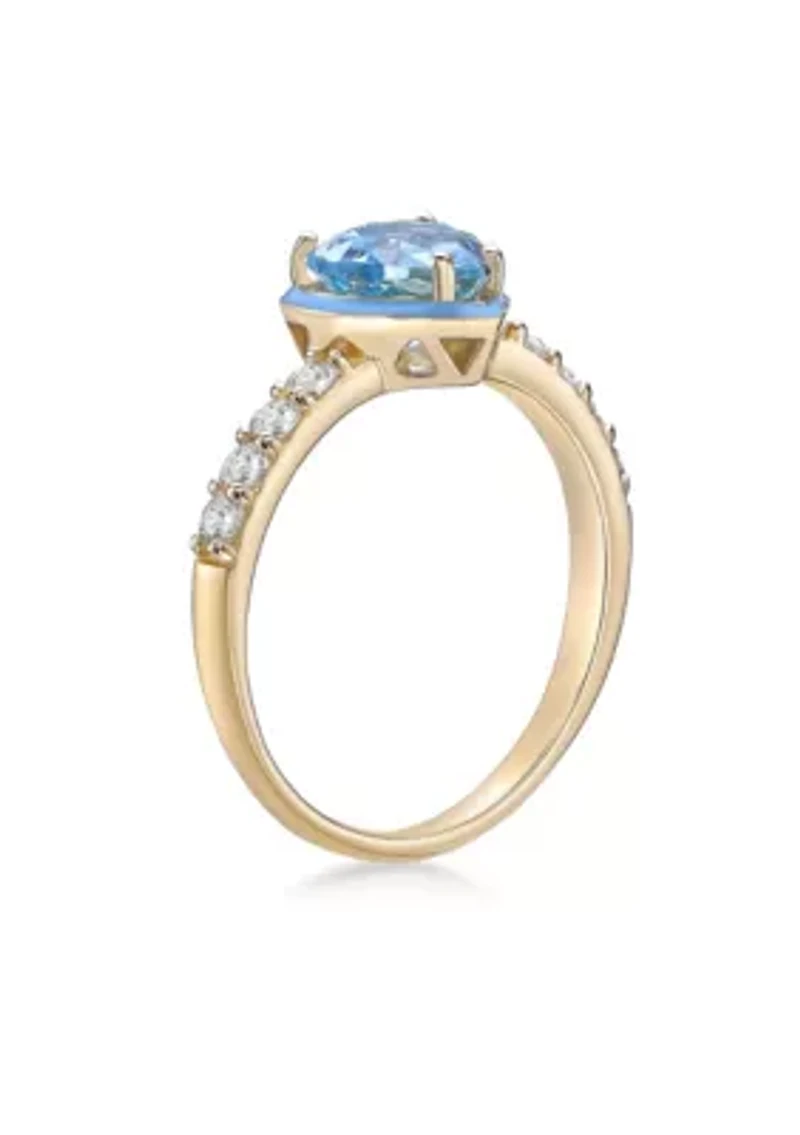 1 5/8 ct. t.w. Blue Topaz Ring Gold Plated Sterling Silver with Enamel