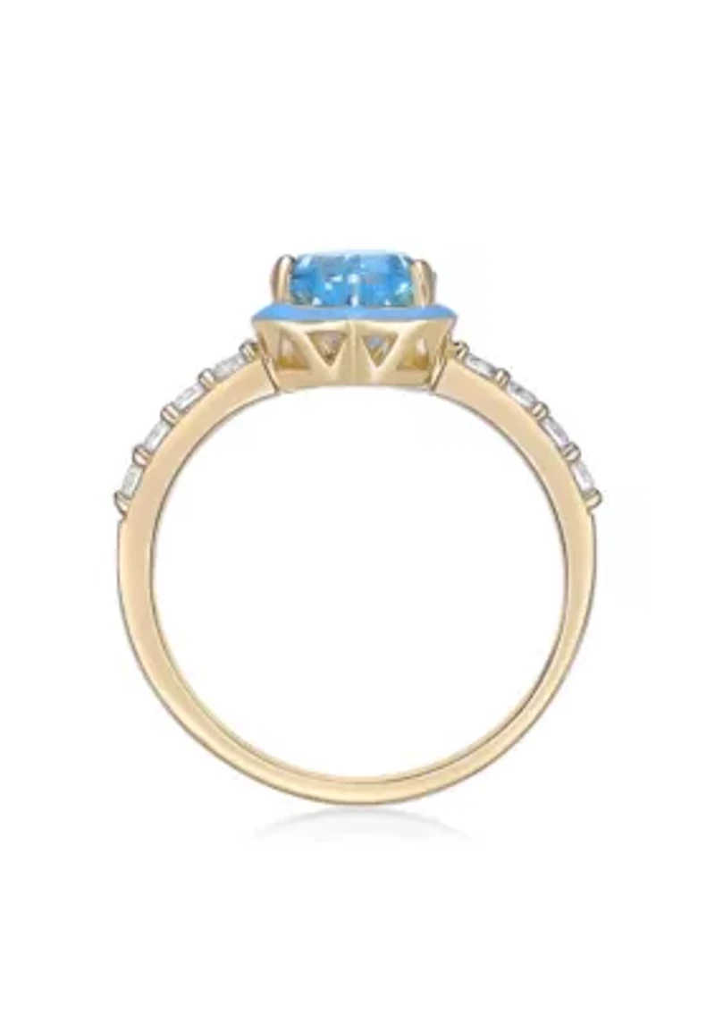 1 5/8 ct. t.w. Blue Topaz Ring Gold Plated Sterling Silver with Enamel