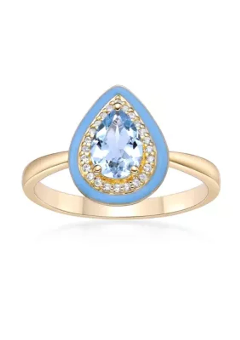 7/8 ct. t.w. Blue Topaz and Created White Sapphire Ring Gold Plated Sterling Silver