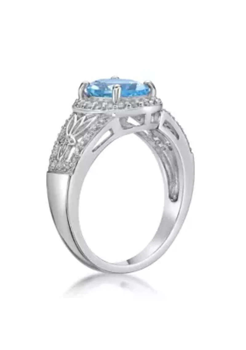 3 3/8 ct. t.w. Blue Topaz and White Ring Sterling Silver