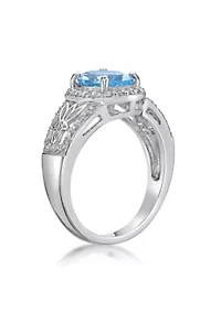 3 3/8 ct. t.w. Blue Topaz and White Ring Sterling Silver