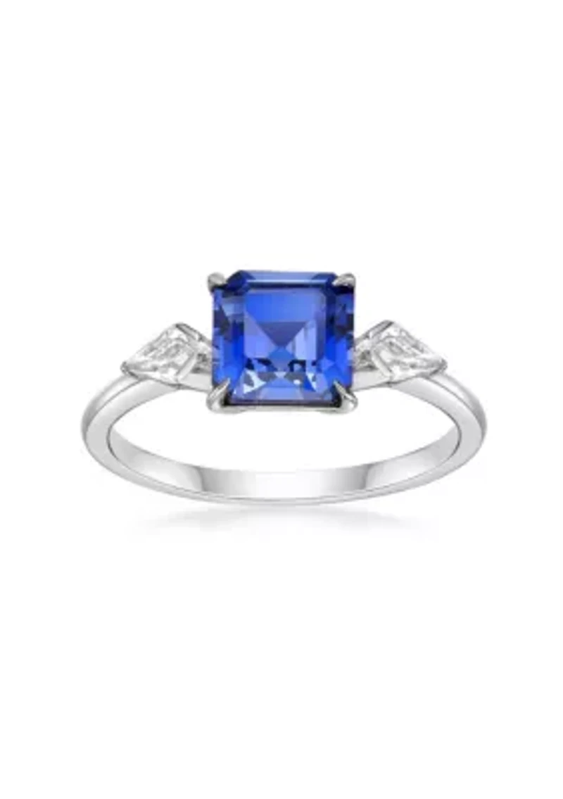 Lab Created Sapphire and White Ring Sterling Silver