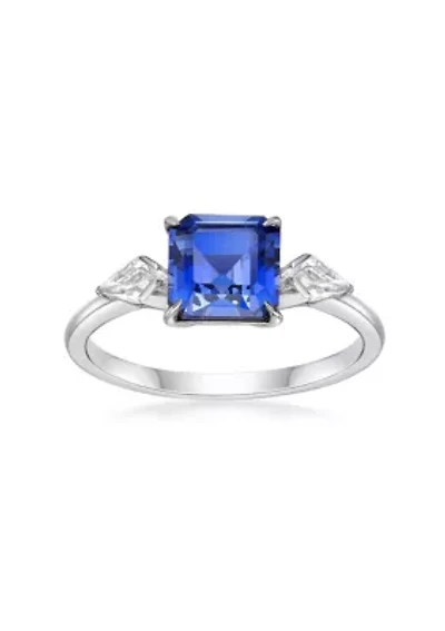 Lab Created Sapphire and White Ring Sterling Silver