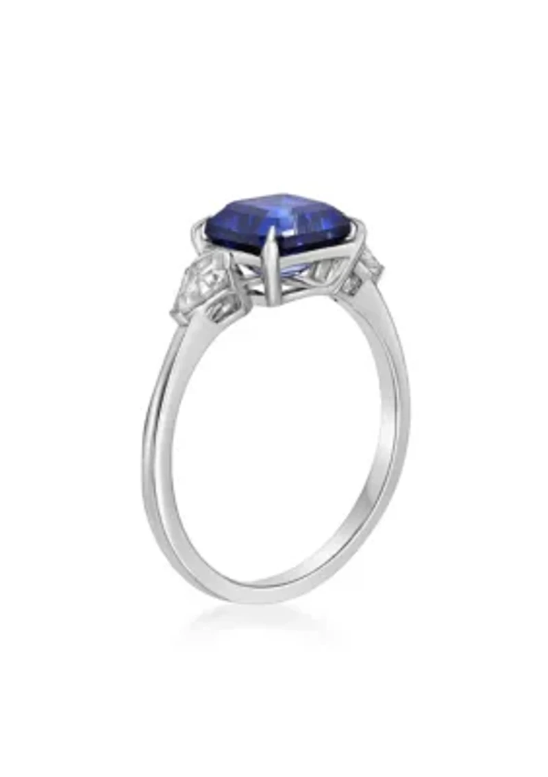 Lab Created Sapphire and White Ring Sterling Silver