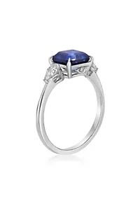 Lab Created Sapphire and White Ring Sterling Silver