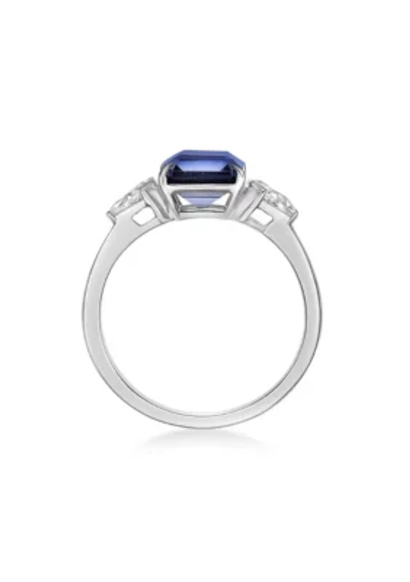 Lab Created Sapphire and White Ring Sterling Silver