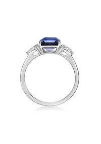 Lab Created Sapphire and White Ring Sterling Silver