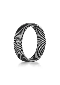 Damascus Steel Ring With Cubic Zirconia and Black Ip