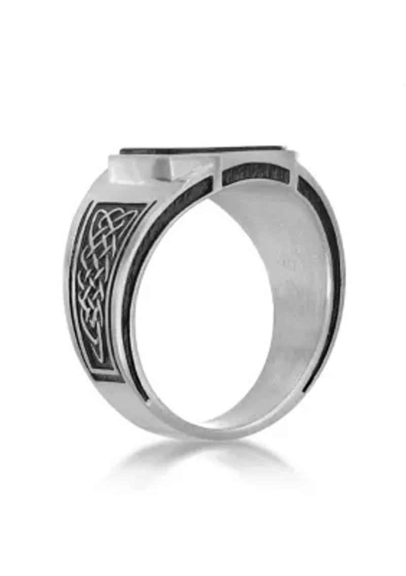 Stainless Steel Ring with Black Agate and Ion Plating - 14.5MM