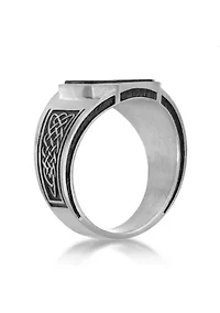 Stainless Steel Ring with Black Agate and Ion Plating - 14.5MM