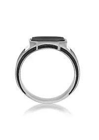Stainless Steel Ring with Black Agate and Ion Plating - 14.5MM