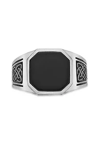 Stainless Steel Ring with Black Agate and Ion Plating - 14.5MM