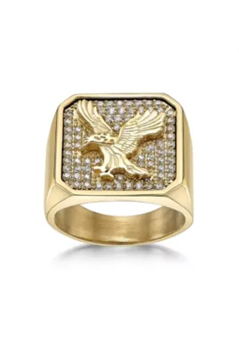 Stainless Steel Ring with Cubic Zirconia and Goldtone Ion Plating - 20MM