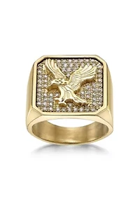 Stainless Steel Ring with Cubic Zirconia and Goldtone Ion Plating - 20MM